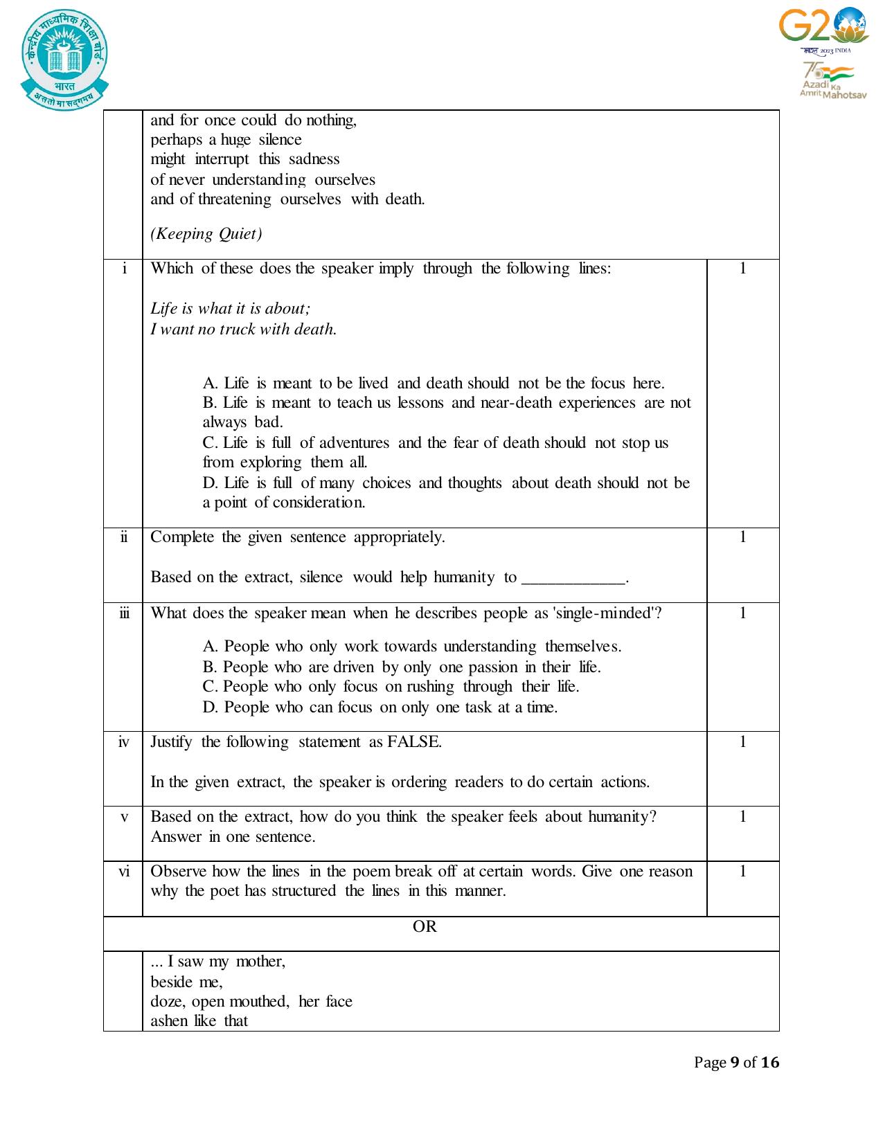 CBSE Class 12 English Core SET 1 Practice Questions 2023-24 - Page 9