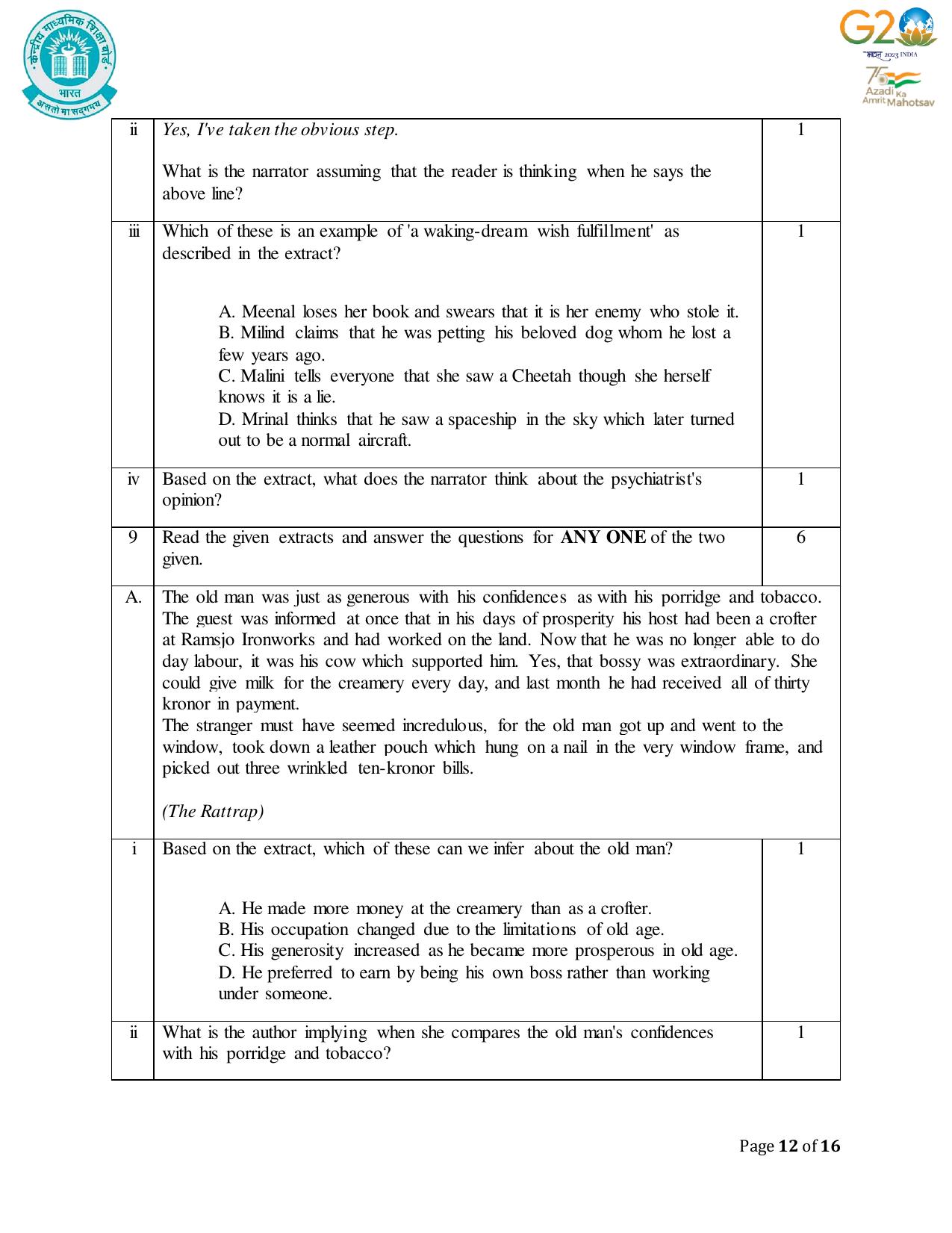 CBSE Class 12 English Core SET 1 Practice Questions 2023-24 - Page 12