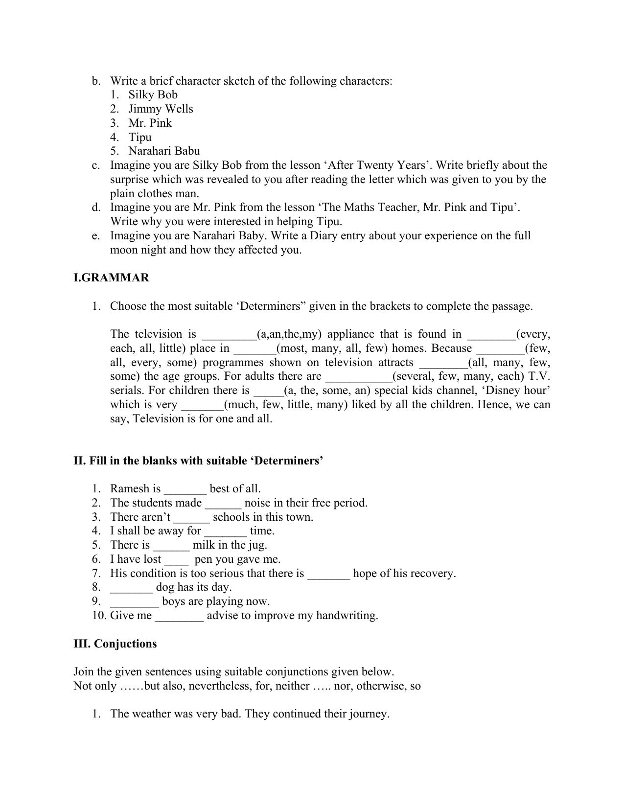 CBSE Class 8 English Worksheet SA1 Literature Assignment - Page 2