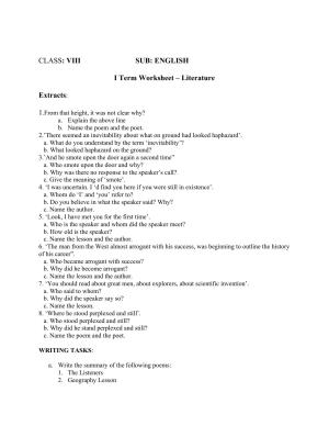CBSE Class 8 English Worksheet SA1 Literature Assignment