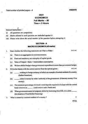 MBSE HSSLC 2021 Arts Question Paper