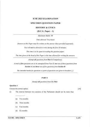 ICSE Class 10 History and Civics Sample Paper 2023