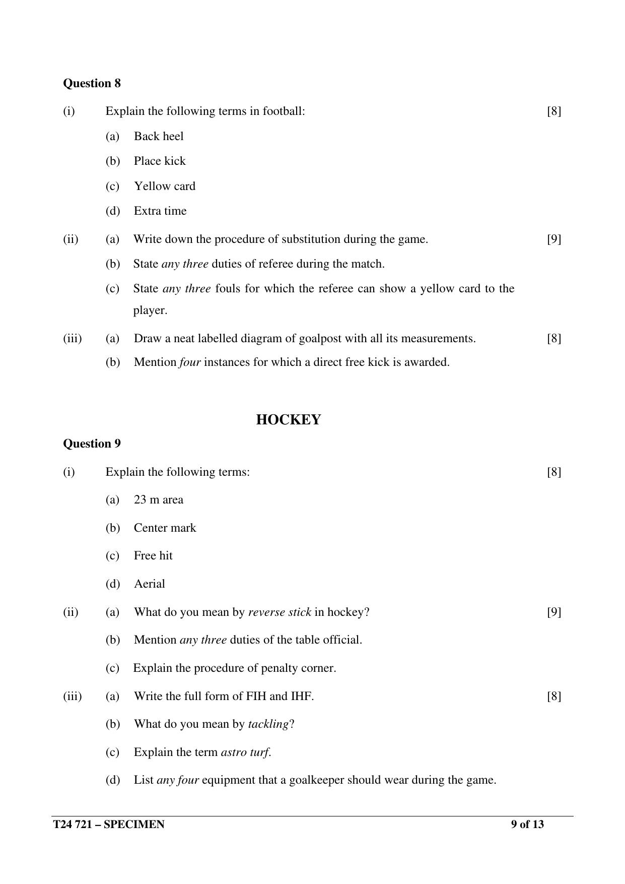 ICSE Class 10 2024 PHYSICAL EDUCATION Sample Paper - Page 9
