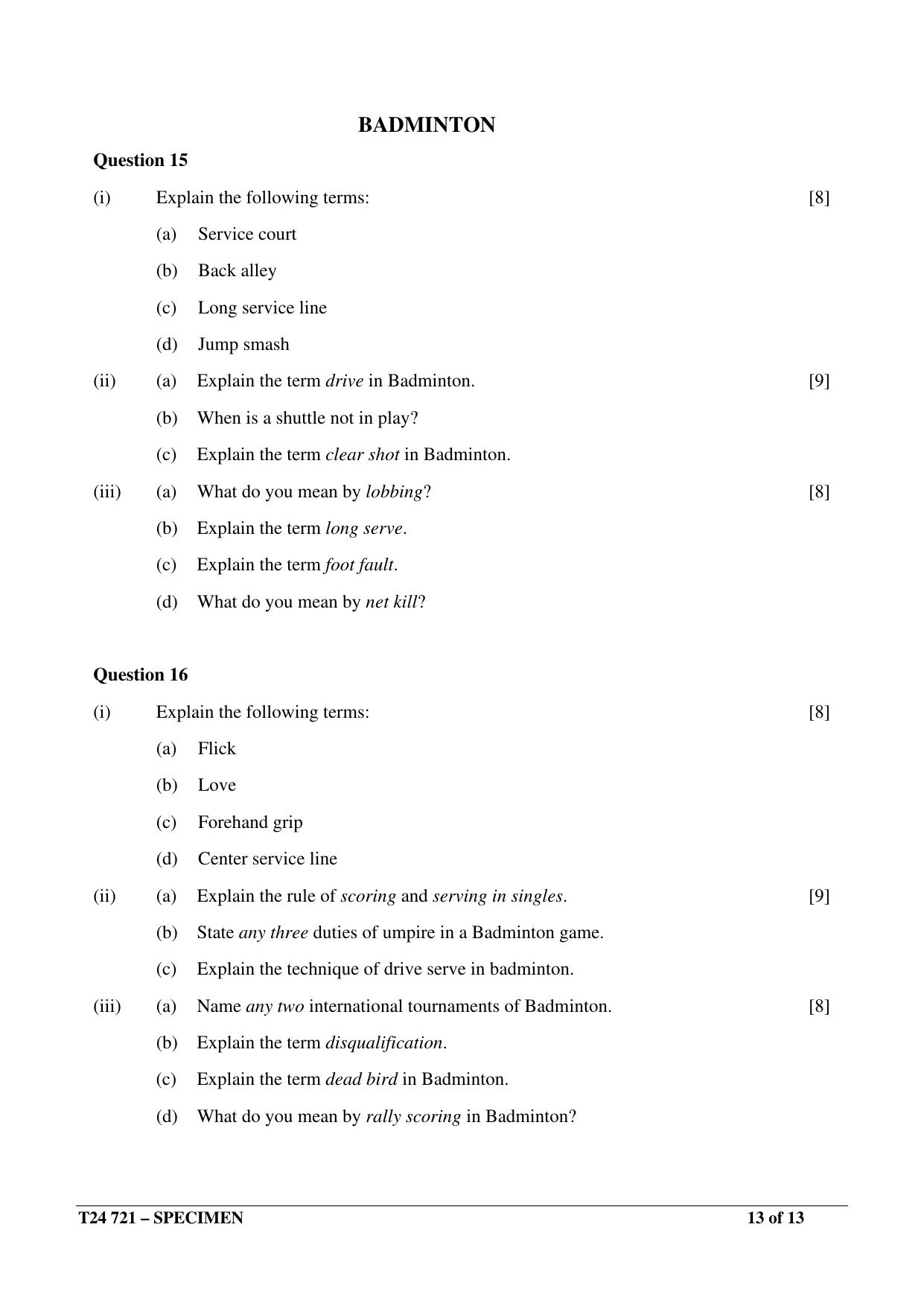 ICSE Class 10 2024 PHYSICAL EDUCATION Sample Paper - Page 13