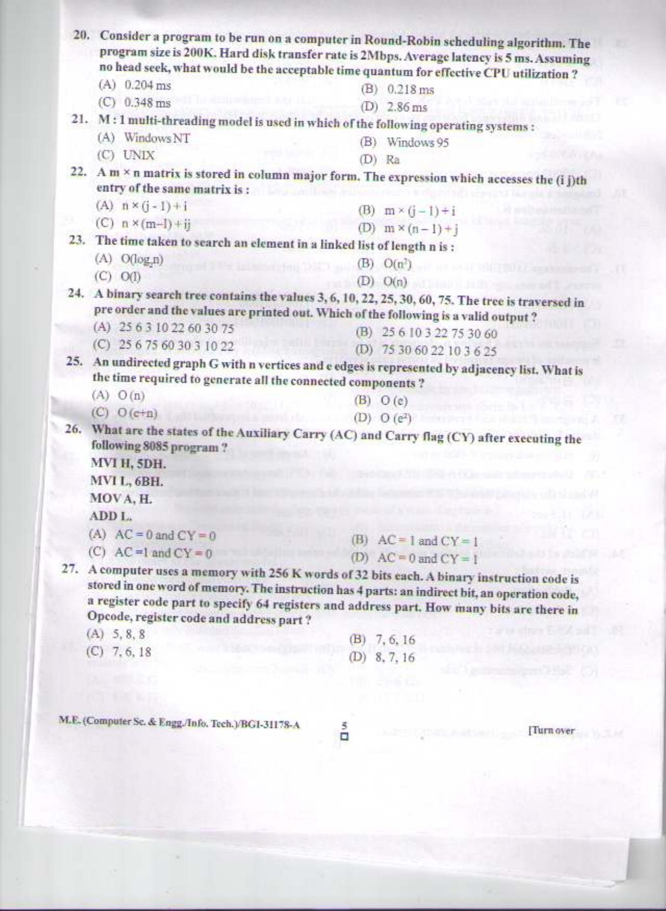 PU CET PG 2015: M.E.(Computer Sc. & Engg.) Question Paper - Page 4