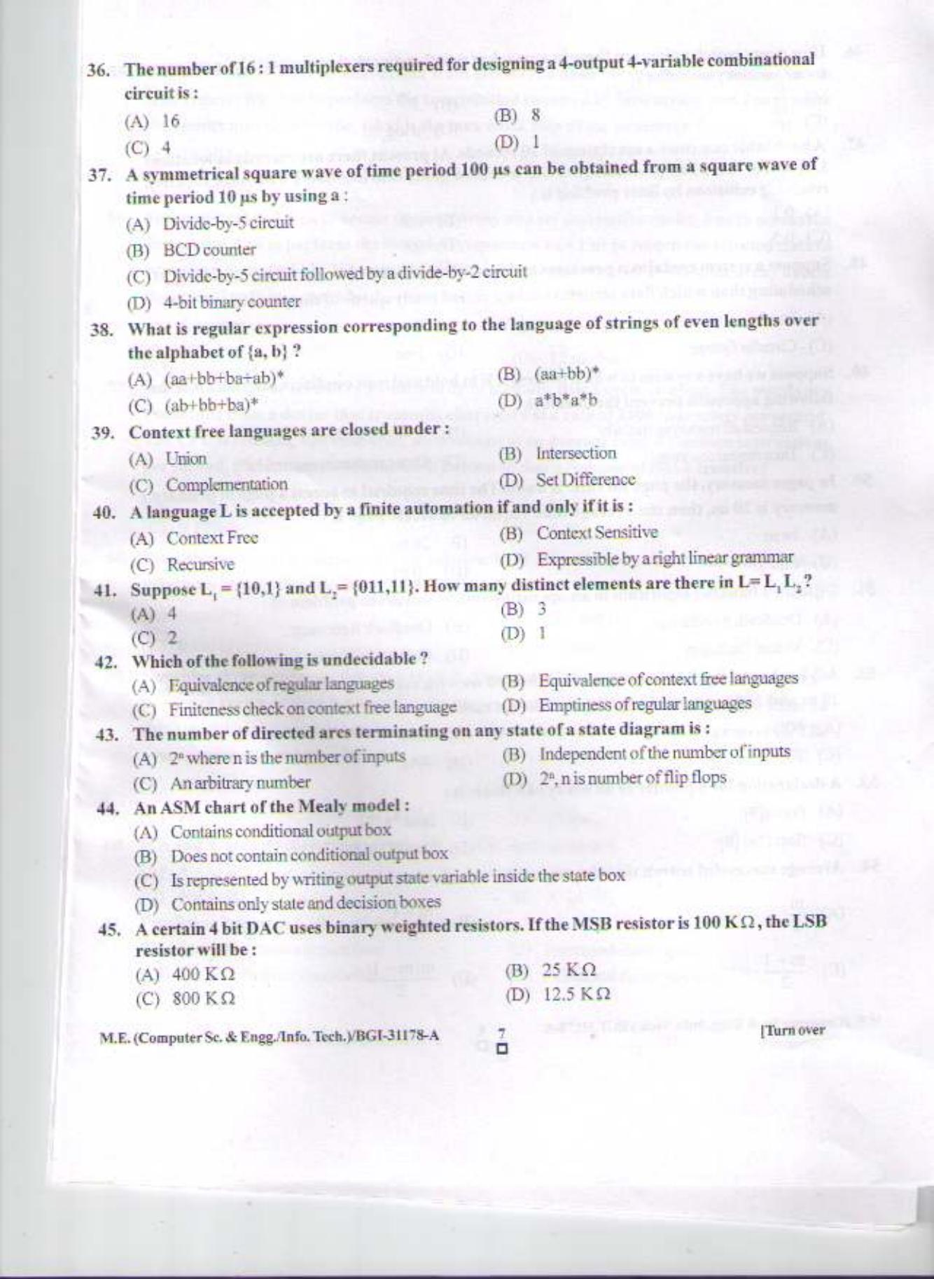 PU CET PG 2015: M.E.(Computer Sc. & Engg.) Question Paper - Page 6
