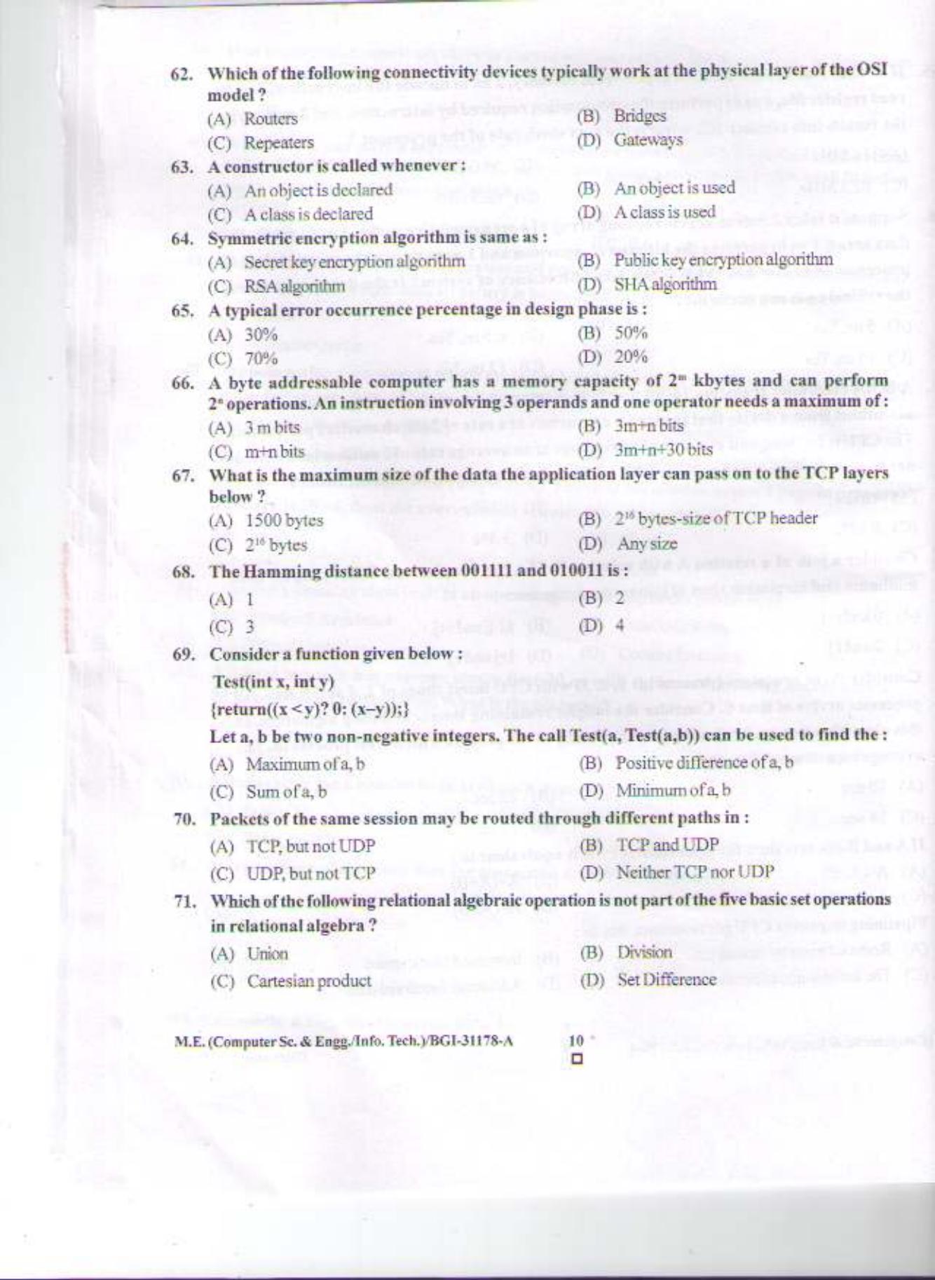 PU CET PG 2015: M.E.(Computer Sc. & Engg.) Question Paper - Page 9