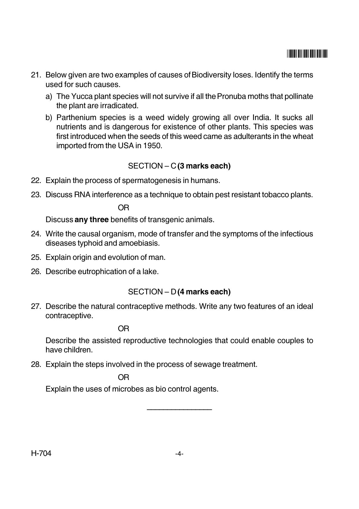 Goa Board Class 12 Biology  704 New Pattern Paper 2 (March 2018) Question Paper - Page 4