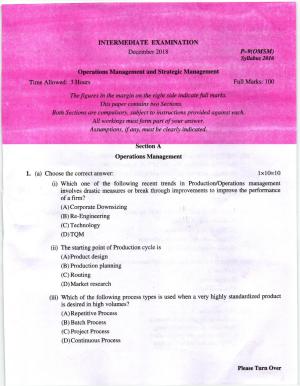 ICMAI Dec 2018 Operations Management and Strategic Management Question Paper