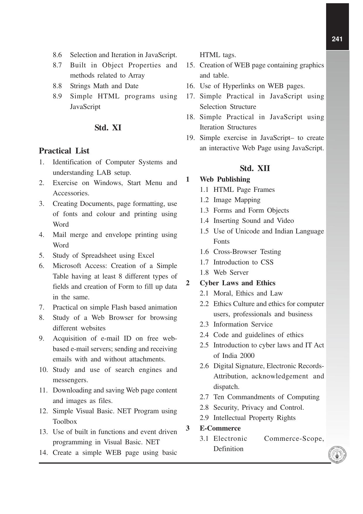 Maharashtra HSC Information Technology (Science) Syllabus  - Page 3
