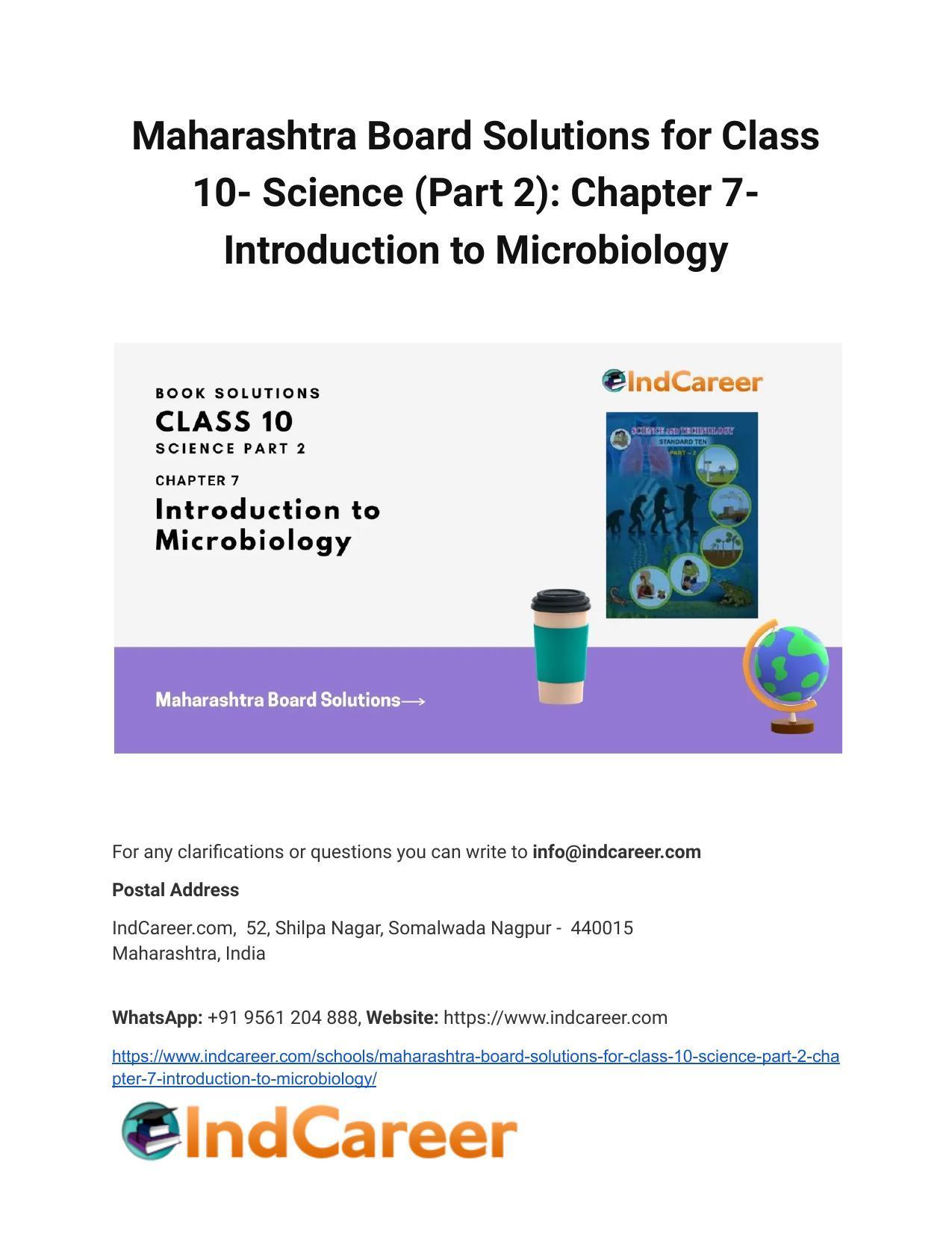 Maharashtra Board Solutions for Class 10- Science (Part 2): Chapter 7- Introduction to Microbiology - Page 1