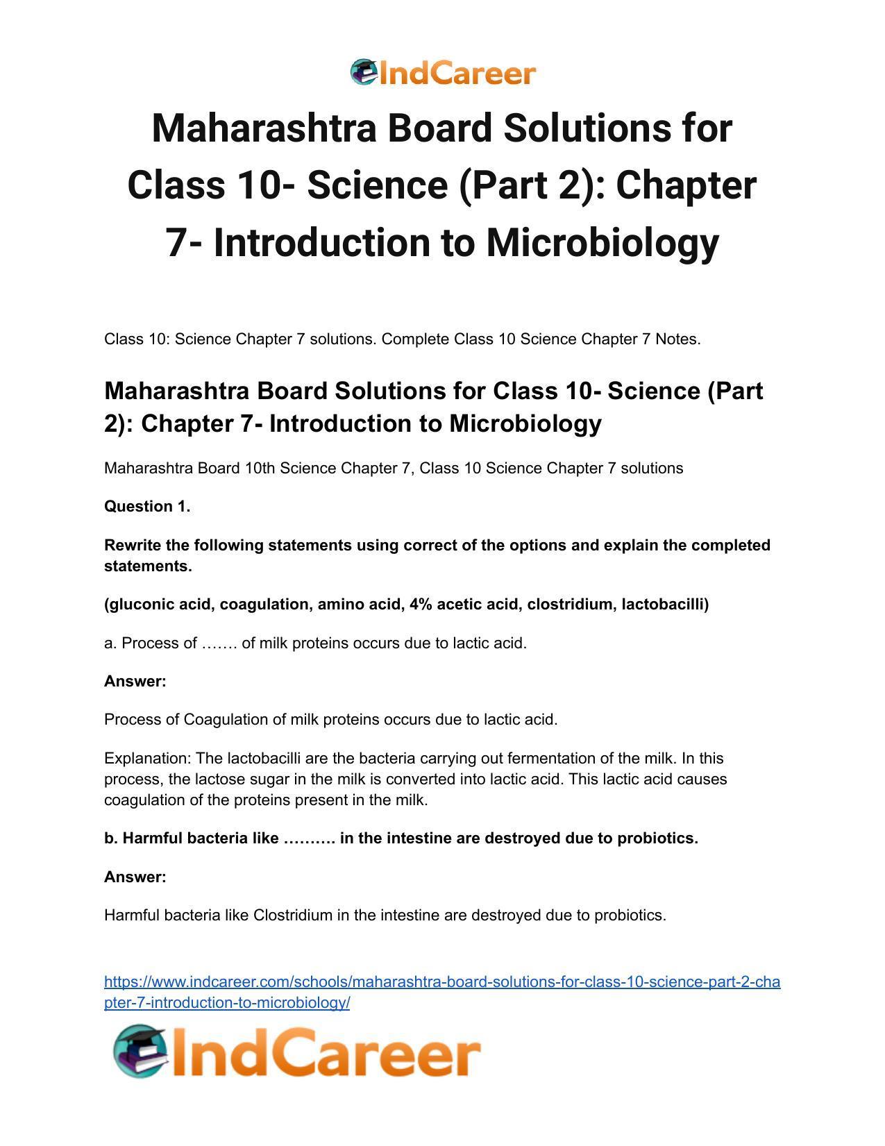 Maharashtra Board Solutions for Class 10- Science (Part 2): Chapter 7- Introduction to Microbiology - Page 2