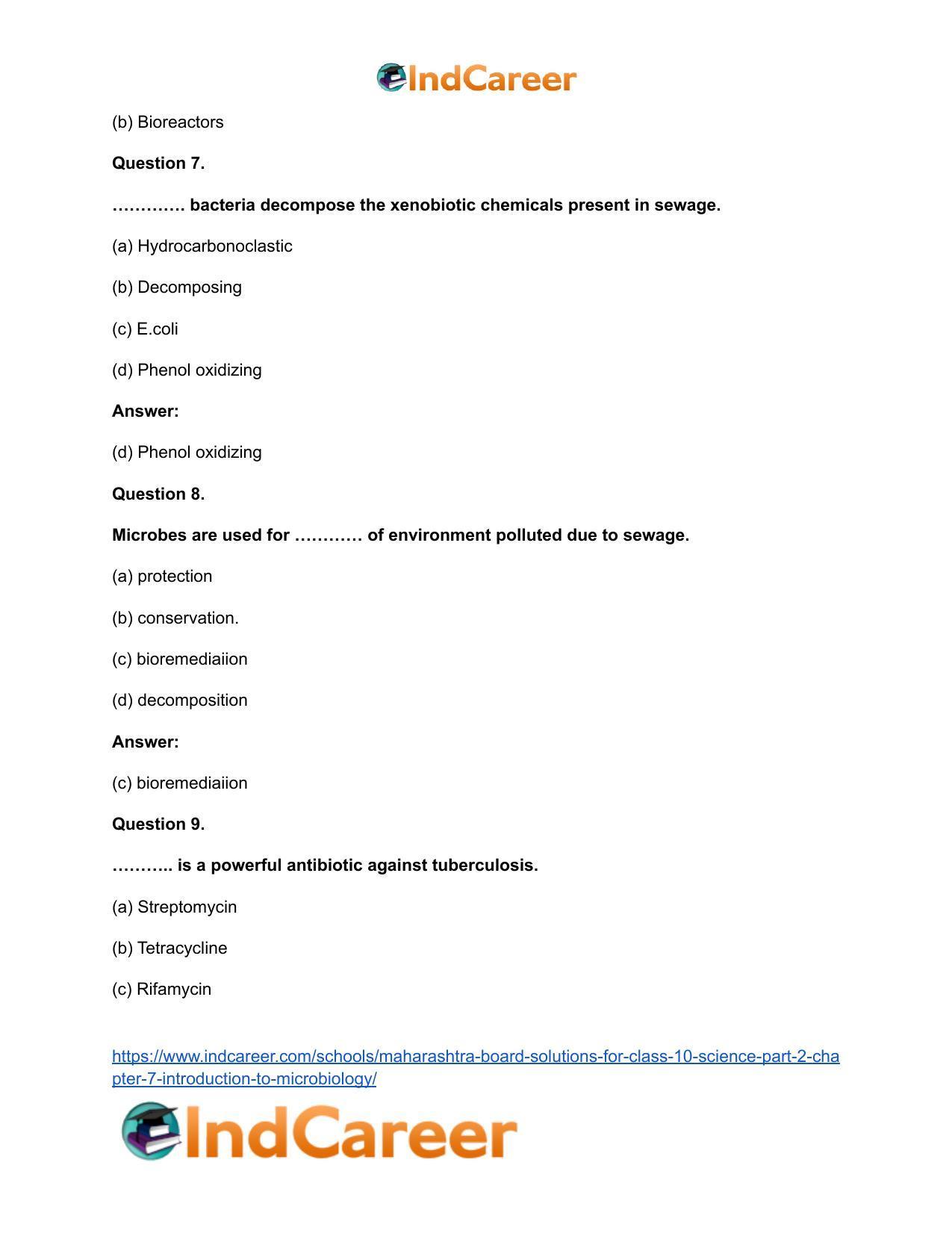 Maharashtra Board Solutions for Class 10- Science (Part 2): Chapter 7- Introduction to Microbiology - Page 17