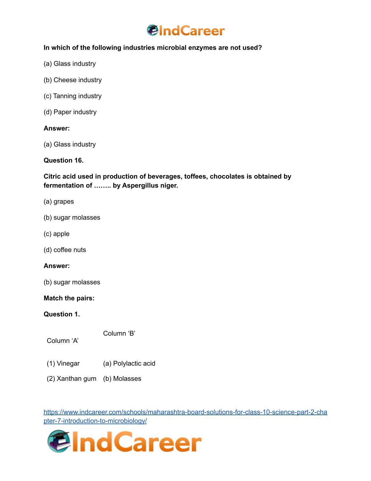 Maharashtra Board Solutions for Class 10- Science (Part 2): Chapter 7- Introduction to Microbiology - Page 20
