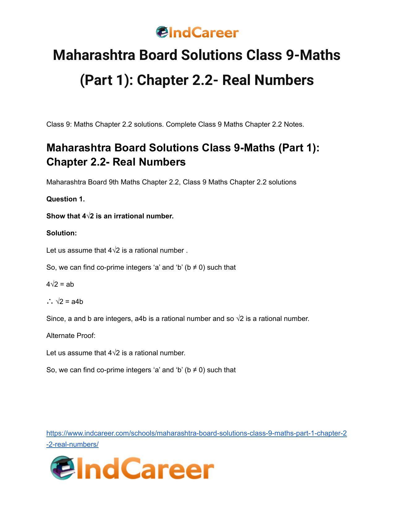 Maharashtra Board Solutions Class 9-Maths (Part 1): Chapter 2.2- Real Numbers - Page 2