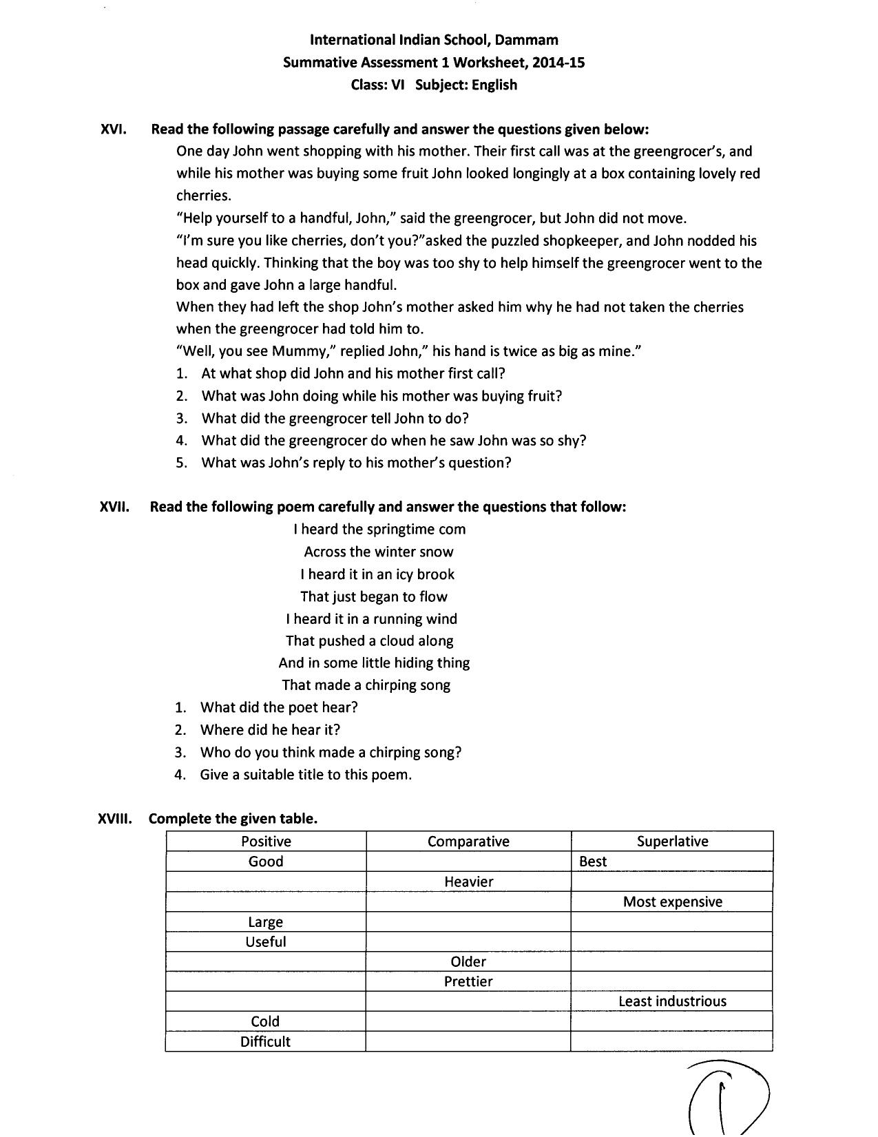 CBSE Worksheets for Class 6 English Assignment 7 - Page 4