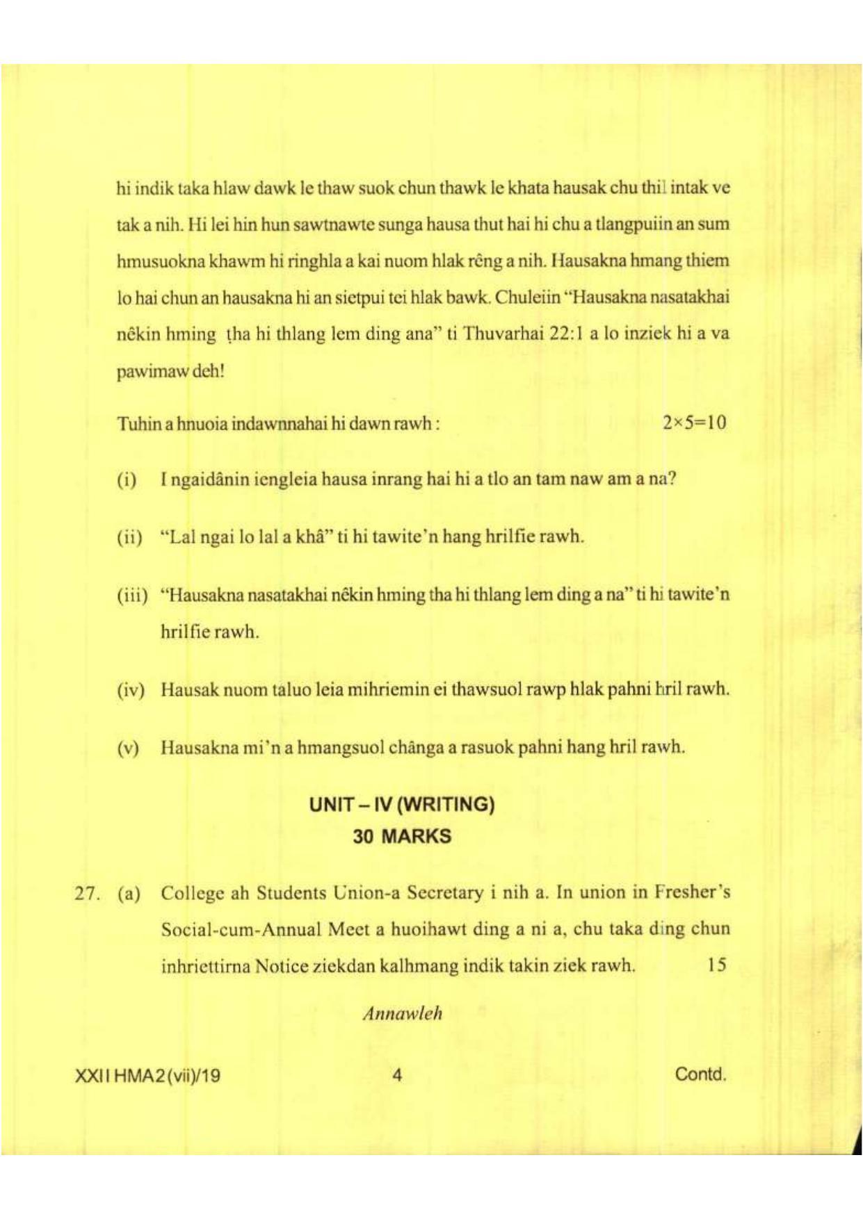 COHSEM Class 12	Hmar (M.I.L.) 2019 Question Papers - Page 4