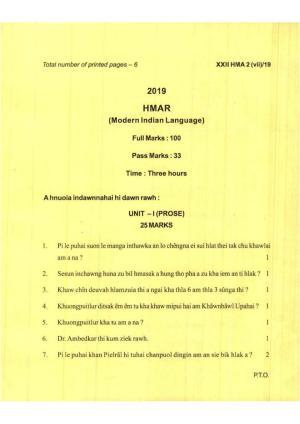 COHSEM Class 12	Hmar (M.I.L.) 2019 Question Papers