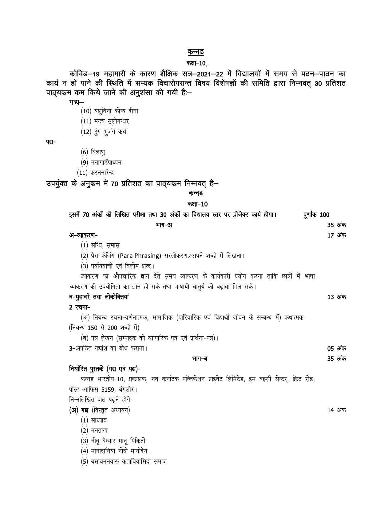 UP Board 10th Syllabus Kannada - Page 1