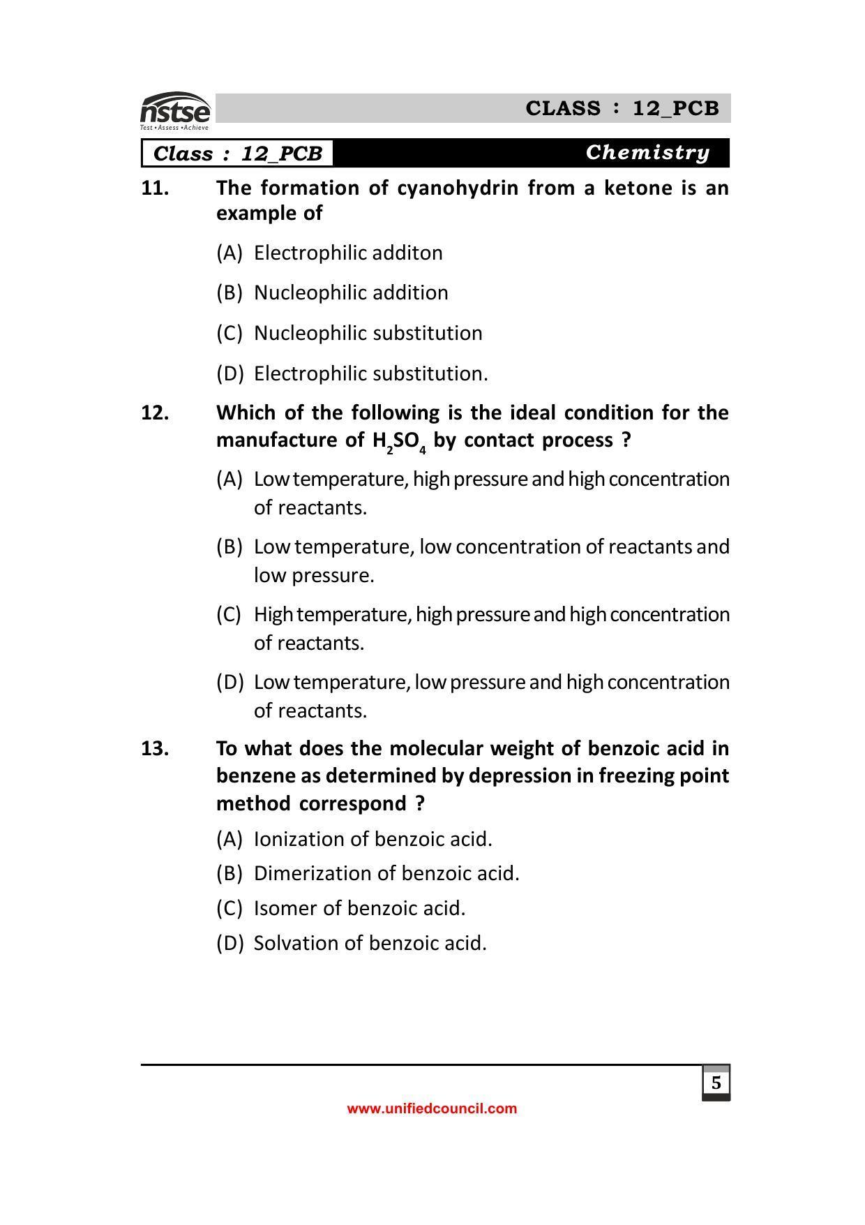 2023 Class 12 PCM NSTSE Sample Question Papers - Page 5