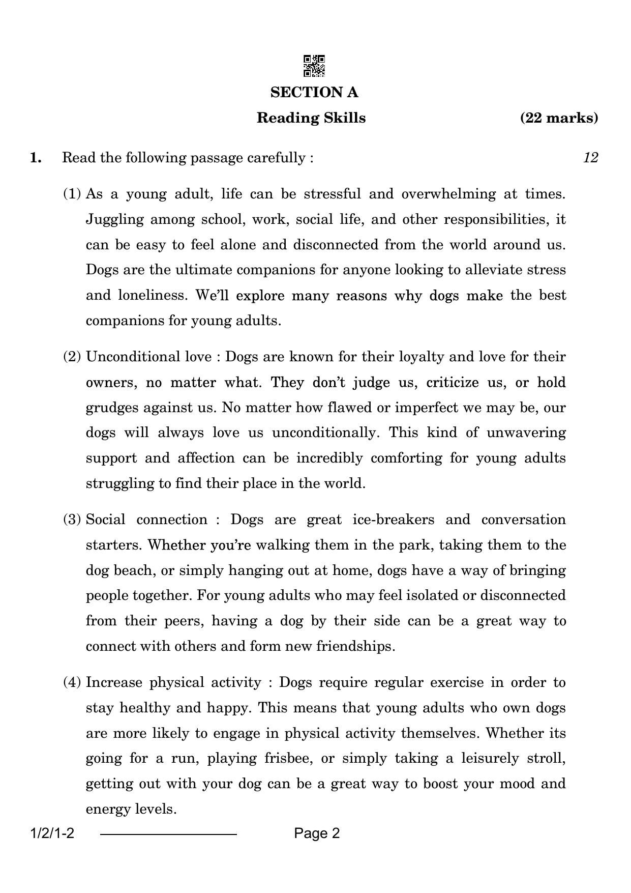 CBSE Class 12 1-2-1 English Core 2024 Question Paper - Page 2