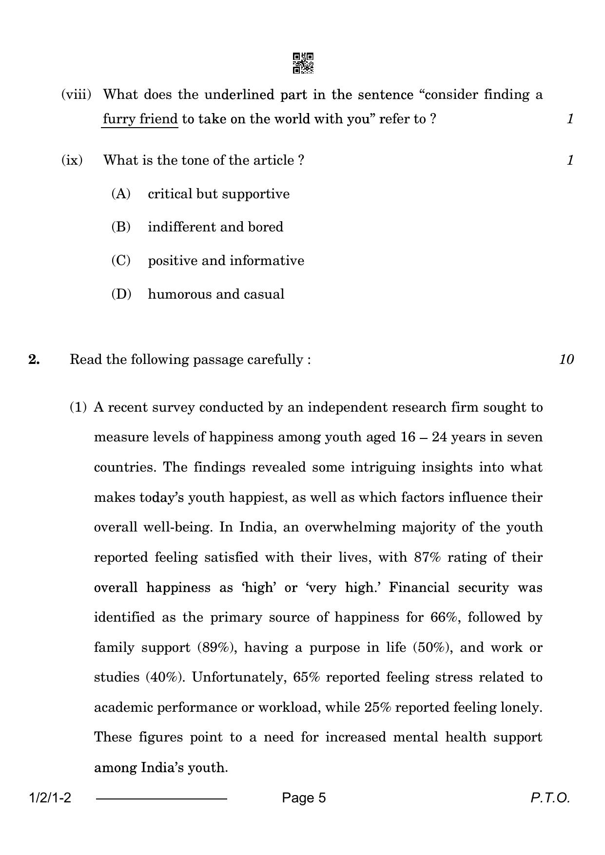 CBSE Class 12 1-2-1 English Core 2024 Question Paper - Page 5