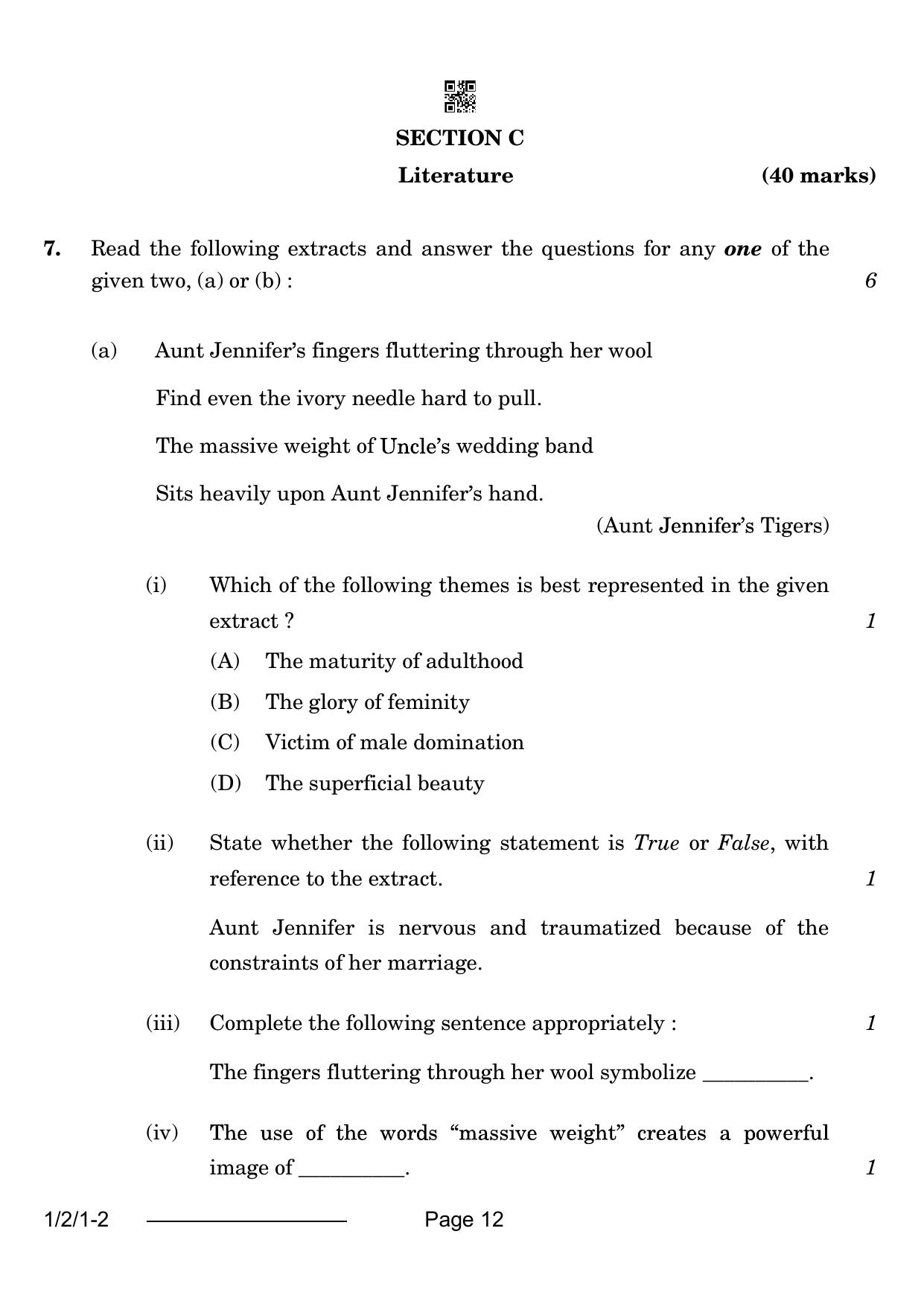 CBSE Class 12 1-2-1 English Core 2024 Question Paper - Page 12