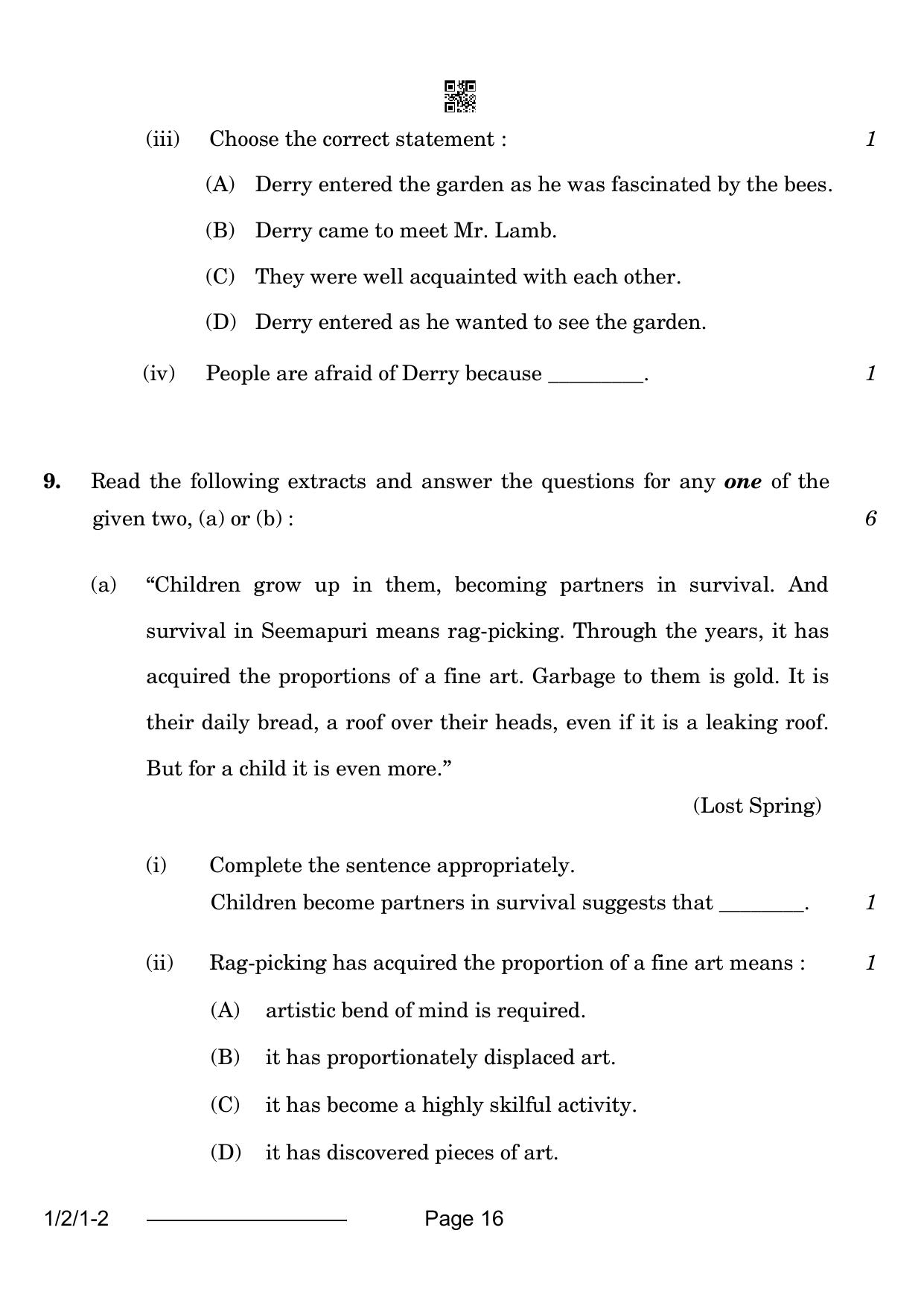 CBSE Class 12 1-2-1 English Core 2024 Question Paper - Page 16