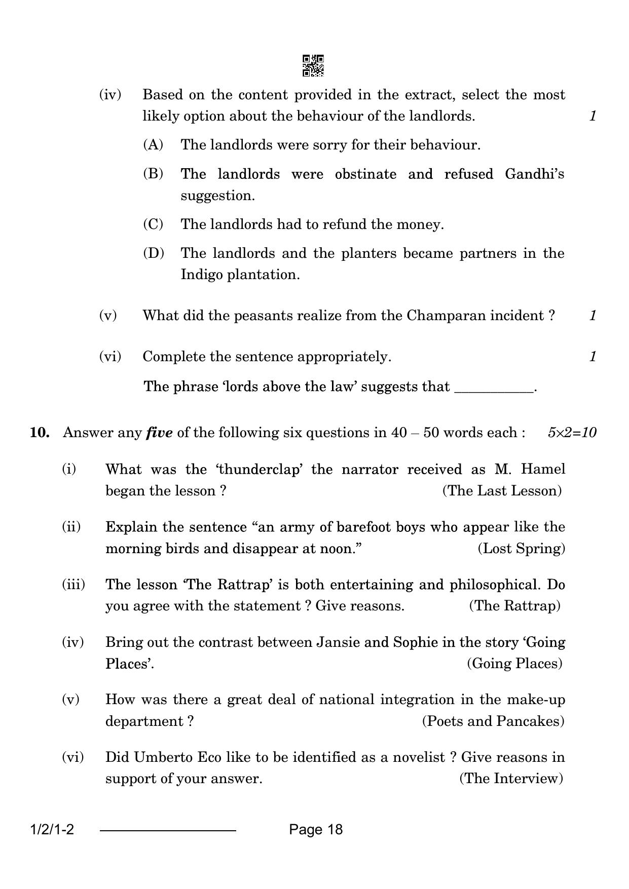 CBSE Class 12 1-2-1 English Core 2024 Question Paper - Page 18