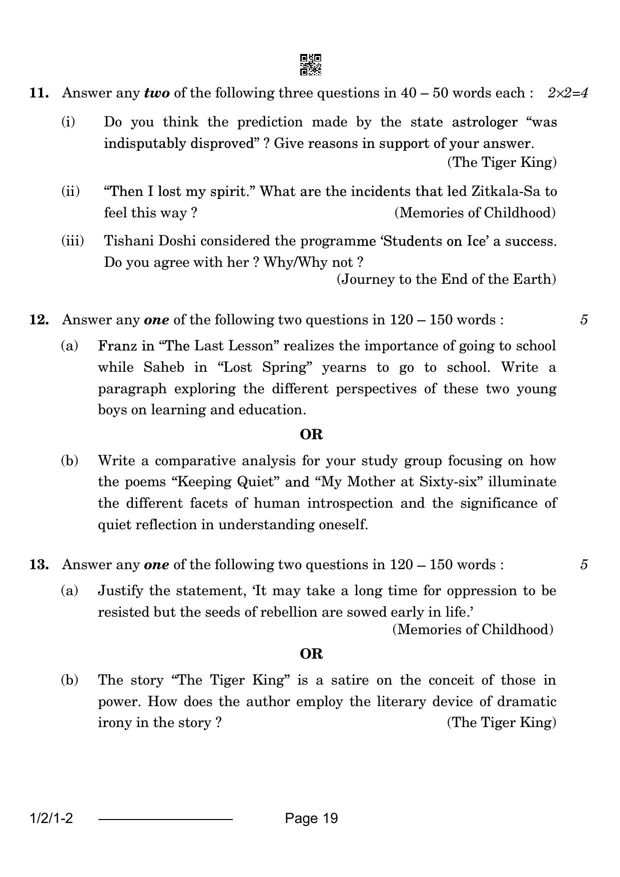 CBSE Class 12 1-2-1 English Core 2024 Question Paper - Page 19