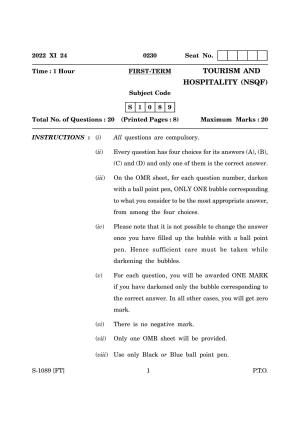 Goa Board Class 10 Tourism and Hospitality (November 2022) Question Paper