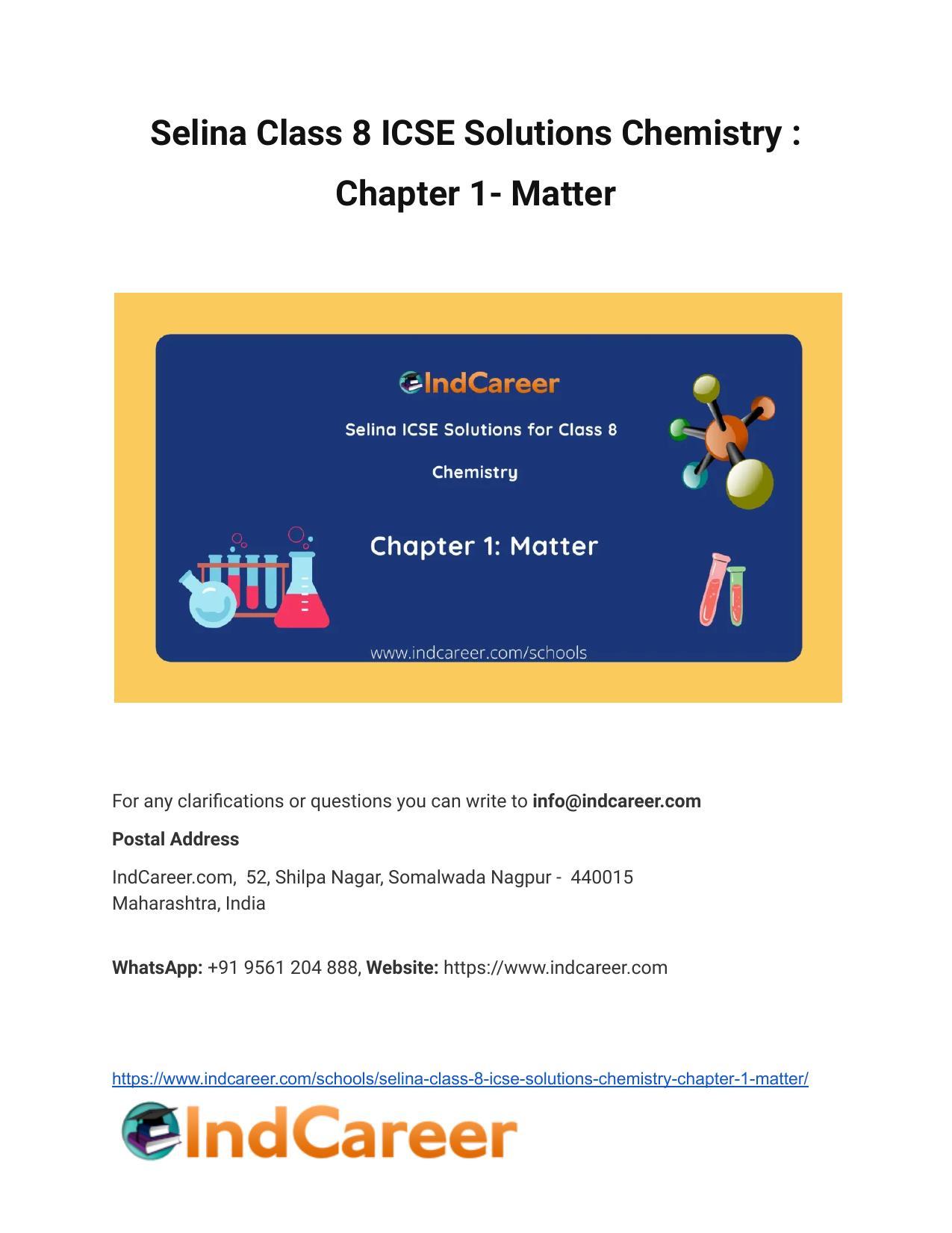 Selina Class 8 ICSE Solutions Chemistry : Chapter 1- Matter - Page 1