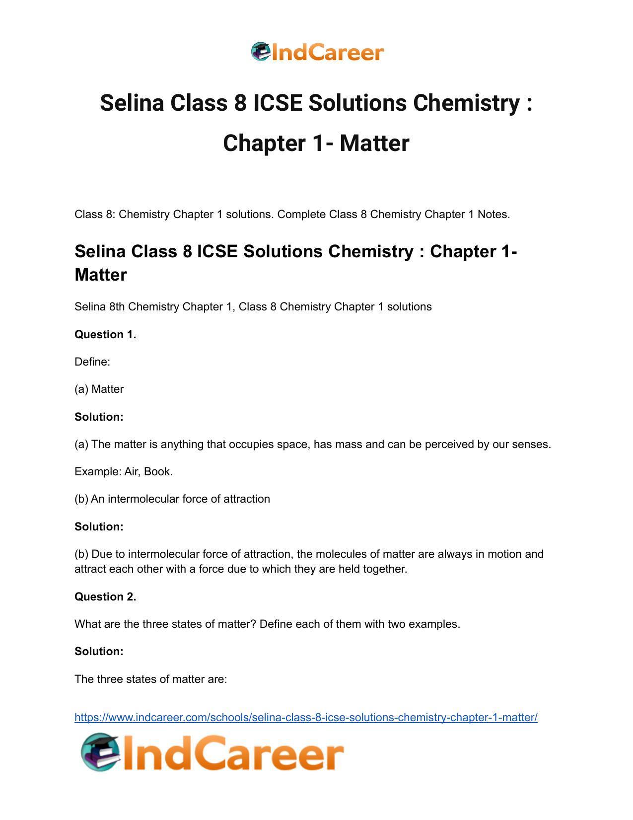 Selina Class 8 ICSE Solutions Chemistry : Chapter 1- Matter - Page 2