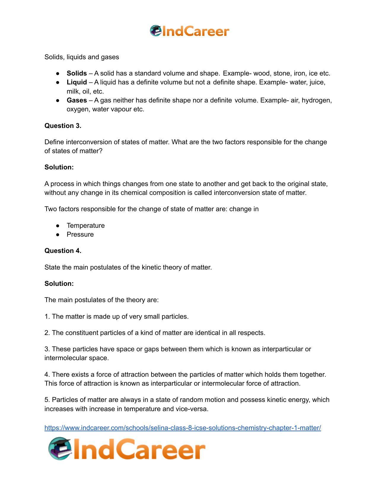 Selina Class 8 ICSE Solutions Chemistry : Chapter 1- Matter - Page 3