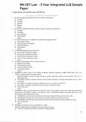 MH CET Law 2022 (5 Year) Integrated LLB Sample Paper