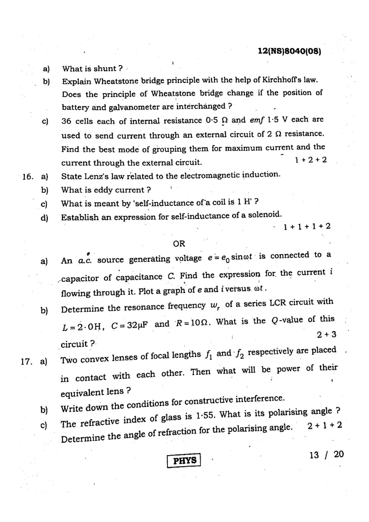 West Bengal Board Class 12 Physics - 12(NS) 8040 (08) - 2019 (English Medium) Question Paper - Page 6