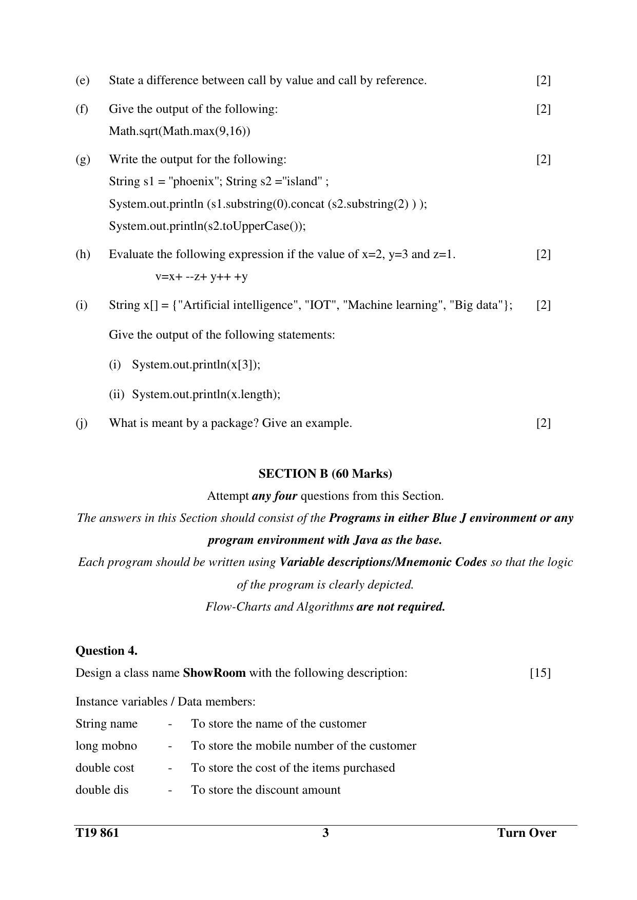 ICSE Class 10 Computer Applications 2019 Question Paper - Page 3