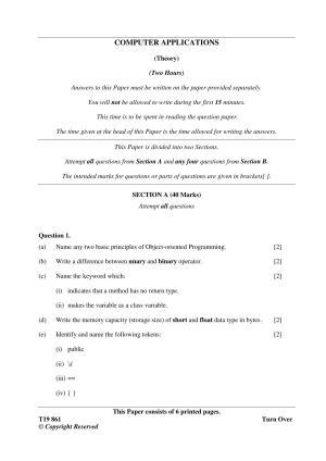 ICSE Class 10 Computer Applications 2019 Question Paper