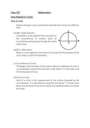 JKBOSE Class 10 Maths: Chapter 12th Area related to Circles Question Bank