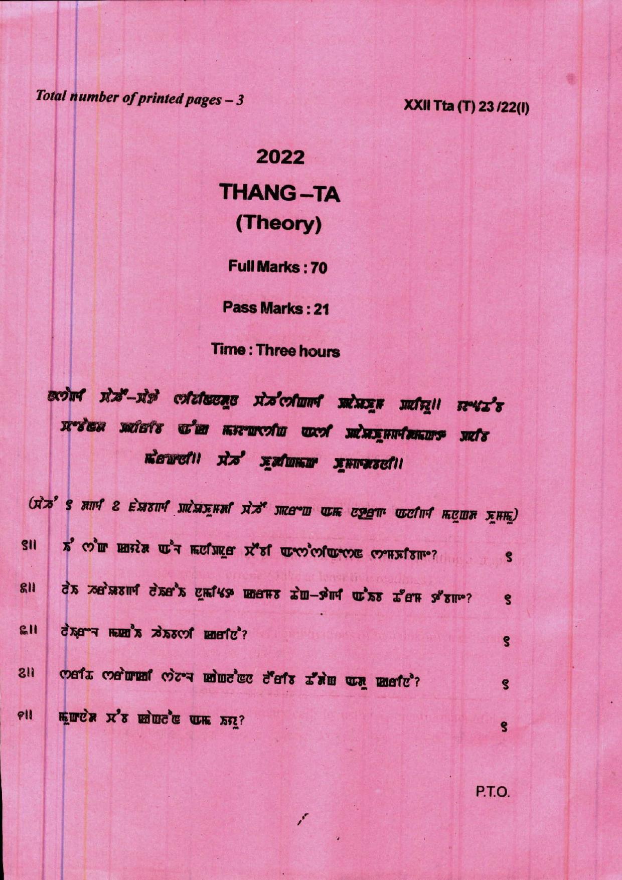 COHSEM 12th Question Papers Improvement 2022 Thang-Ta - Page 1