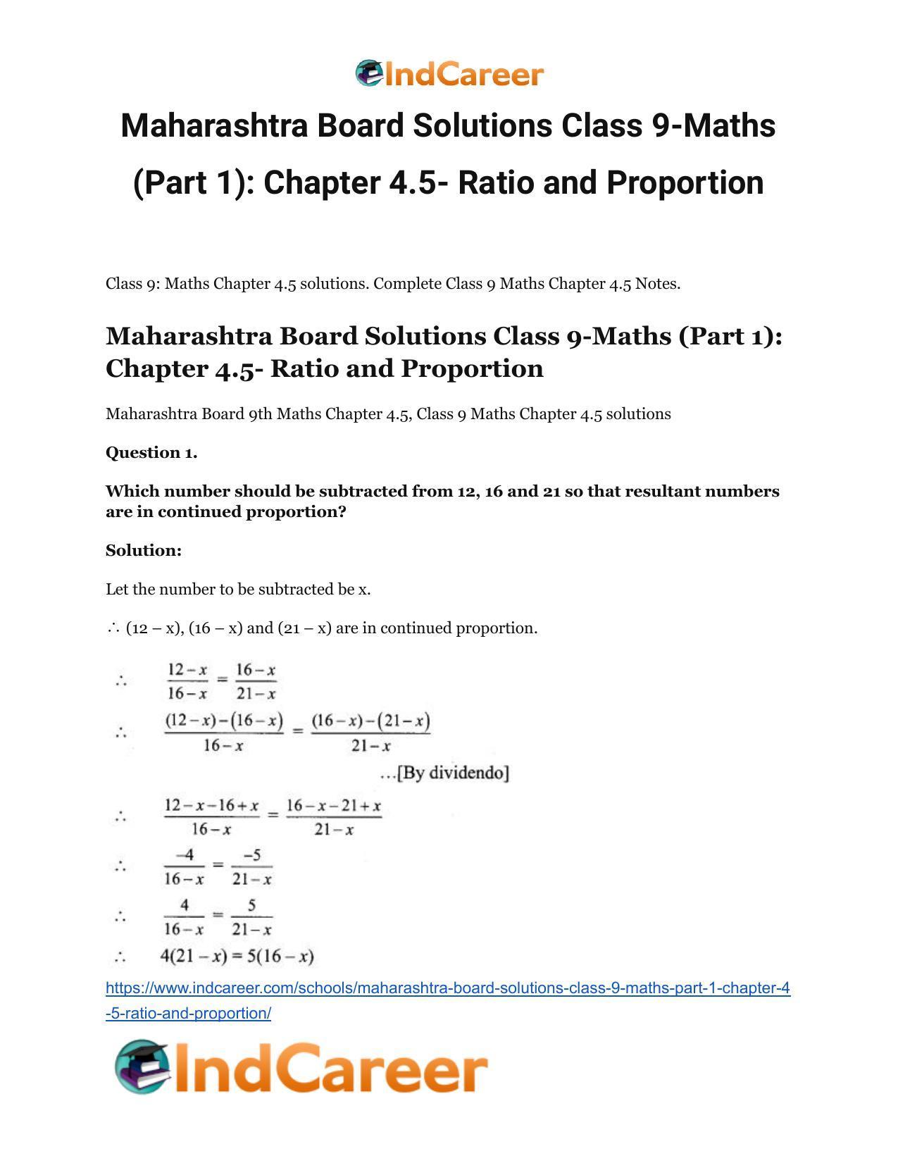 Maharashtra Board Solutions Class 9-Maths (Part 1): Chapter 4.5- Ratio and Proportion - Page 2