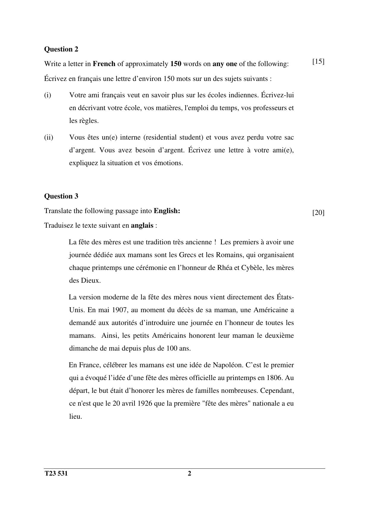 ICSE Class 10 FRENCH (GROUP III - ELECTIVE) 2023 Question Paper - Page 2