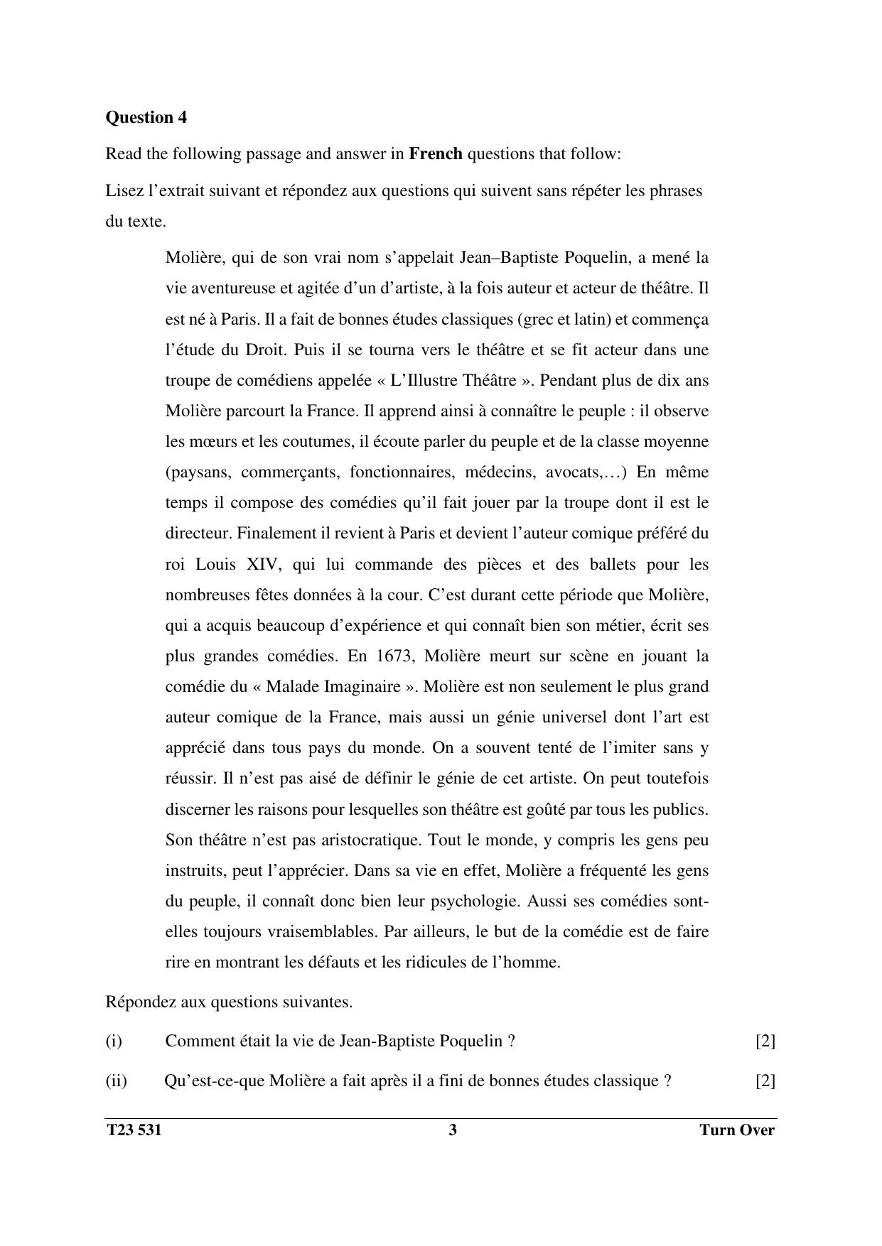 ICSE Class 10 FRENCH (GROUP III - ELECTIVE) 2023 Question Paper - Page 3