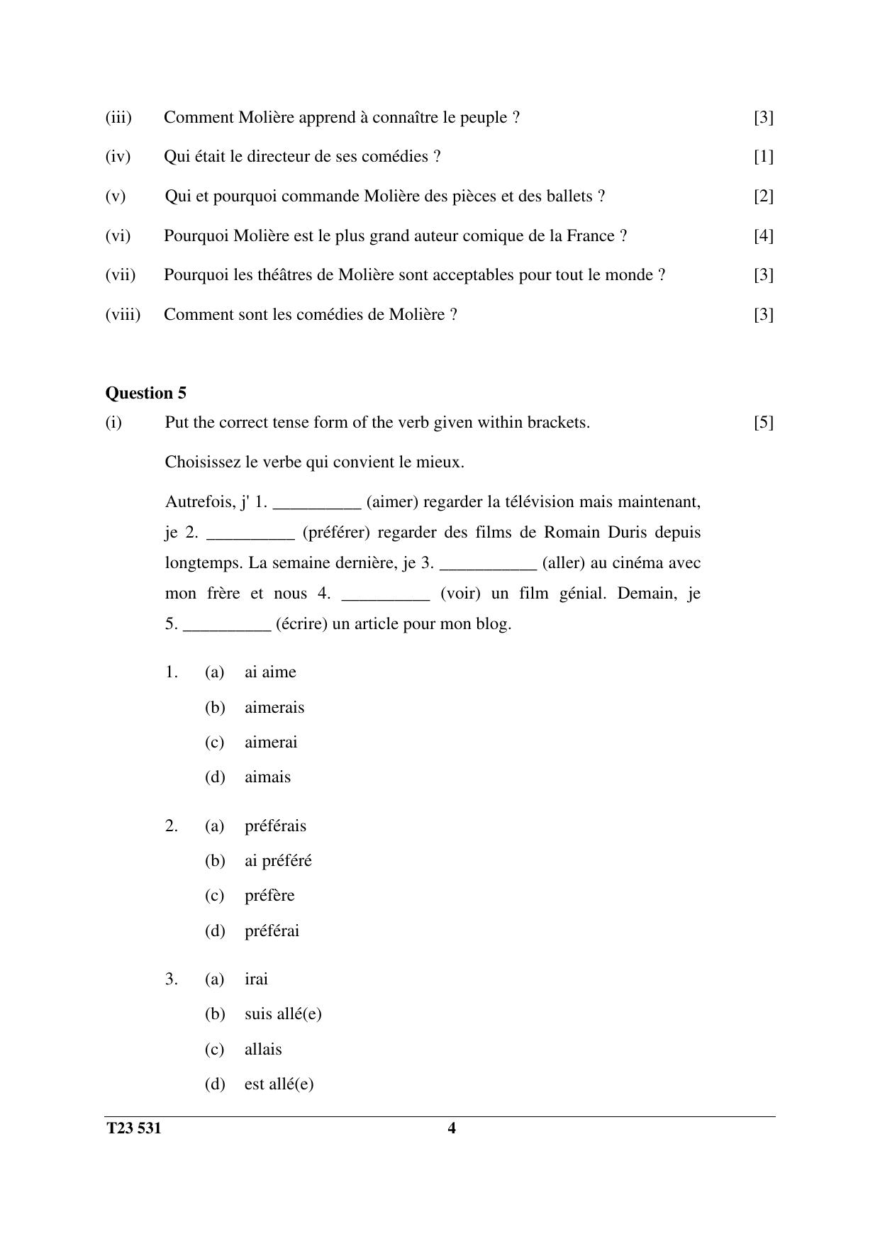 ICSE Class 10 FRENCH (GROUP III - ELECTIVE) 2023 Question Paper - Page 4