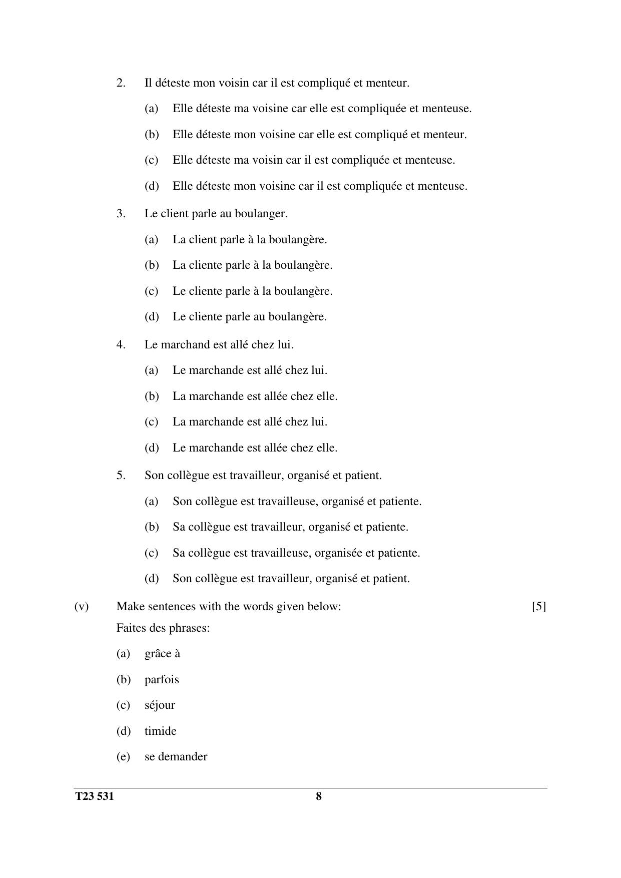 ICSE Class 10 FRENCH (GROUP III - ELECTIVE) 2023 Question Paper - Page 8
