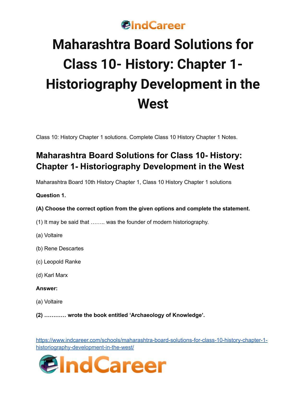 Maharashtra Board Solutions for Class 10- History: Chapter 1- Historiography Development in the West - Page 2