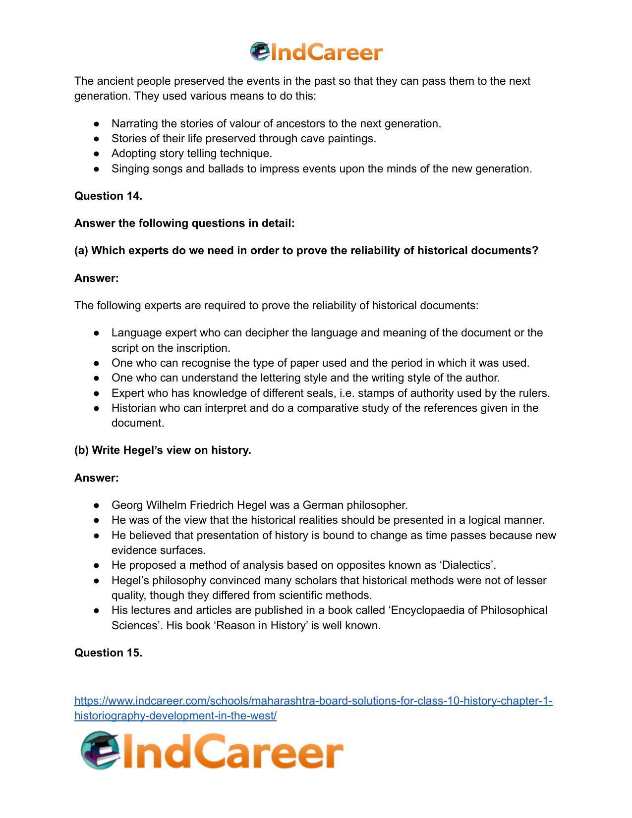 Maharashtra Board Solutions for Class 10- History: Chapter 1- Historiography Development in the West - Page 21