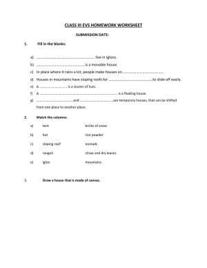 Worksheet for Class 3 EVS Assignment 62 Houses
