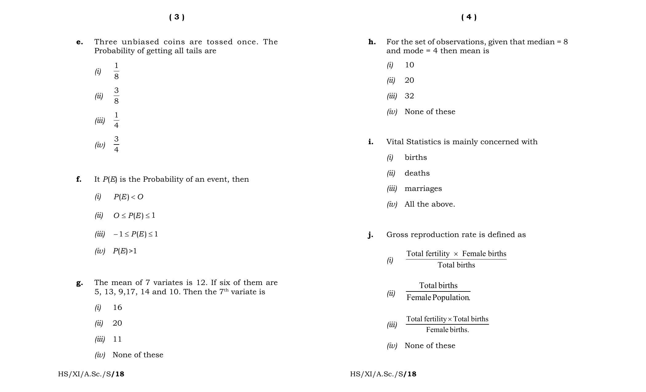 Meghalaya Board (MBOSE) Class 11 Statistics 2018 Question Paper - Page 2