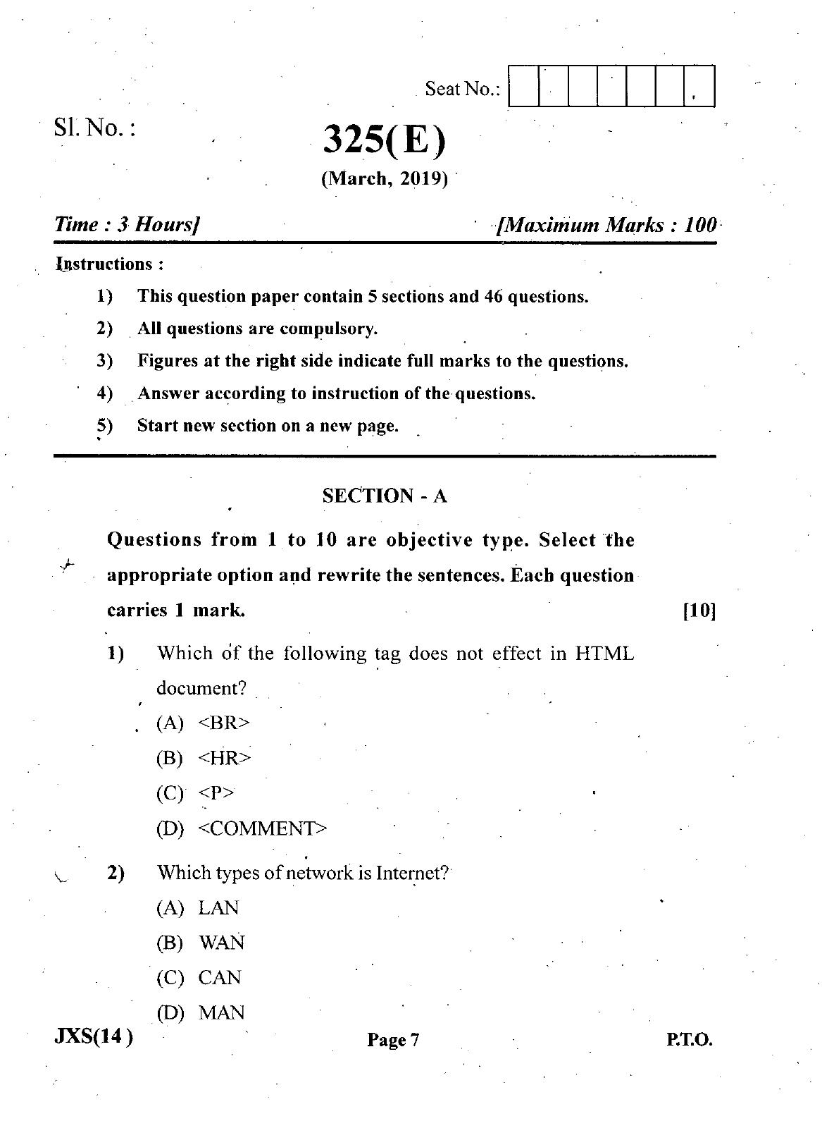 Gujarat Board Class 12th Question Paper March 2019: 325 (GH) - Page 7